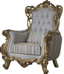 Casa Padrino Luxus Barock Sessel Weiß / Gold 100 x 80 x H. 124 cm - Wohnzimmer Sessel mit elegantem Muster und dekorativem Kissen - Barock Möbel - Edel & Prunkvoll