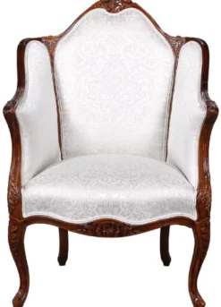 Casa Padrino Luxus Barock Sessel mit elegantem Muster Silber / Dunkelbraun - Prunkvoller Wohnzimmer Sessel im Barockstil - Barock Wohnzimmer Möbel - Edel & Prunkvoll