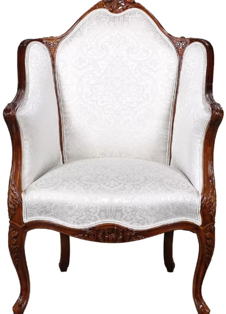 Casa Padrino Luxus Barock Sessel mit elegantem Muster Silber / Dunkelbraun - Prunkvoller Wohnzimmer Sessel im Barockstil - Barock Wohnzimmer Möbel - Edel & Prunkvoll