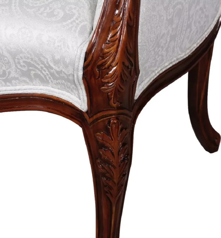 Casa Padrino Luxus Barock Sessel mit elegantem Muster Silber / Dunkelbraun - Prunkvoller Wohnzimmer Sessel im Barockstil - Barock Wohnzimmer Möbel - Edel & Prunkvoll