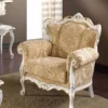 Casa Padrino Luxus Barock Sessel Beige / Weiß / Gold - Edler Wohnzimmer Sessel mit elegantem Muster - Barock Möbel - Luxus Qualität - Made in Italy