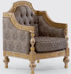 Casa Padrino Luxus Barock Sessel Grau / Silber / Gold - Prunkvoller Wohnzimmer Sessel mit elegantem Muster - Barock Möbel