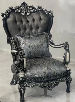 Casa Padrino Luxus Barock Sessel Silber / Weiß / Schwarz / Gold - Prunkvoller Wohnzimmer Sessel - Barockstil Wohnzimmer Möbel - Luxus Möbel im Barockstil - Barock Möbel - Barock Einrichtung