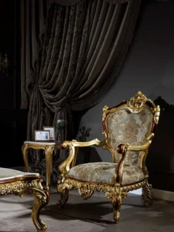 Casa Padrino Luxus Barock Sessel Grau / Rot / Gold 82 x 78 x H. 123 cm - Prunkvoller Massivholz Wohnzimmer Sessel mit elegantem Muster - Barock Möbel