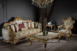 Casa Padrino Luxus Barock Sessel Grau / Rot / Gold 82 x 78 x H. 123 cm - Prunkvoller Massivholz Wohnzimmer Sessel mit elegantem Muster - Barock Möbel