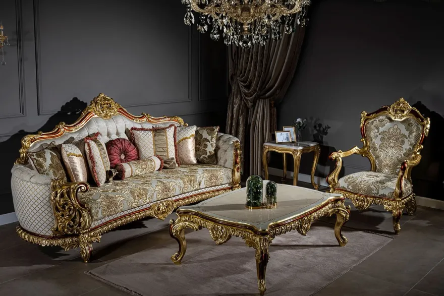 Casa Padrino Luxus Barock Sessel Grau / Rot / Gold 82 x 78 x H. 123 cm - Prunkvoller Massivholz Wohnzimmer Sessel mit elegantem Muster - Barock Möbel