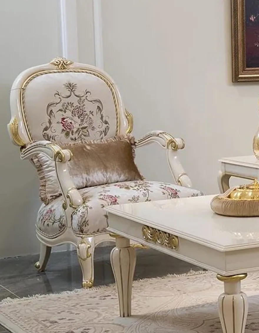 Casa Padrino Luxus Barock Sessel Orange / Dunkelbraun / Bronze - Prunkvoller Wohnzimmer Sessel im Barockstil - Barock Wohnzimmer Möbel - Edel & Prunkvoll