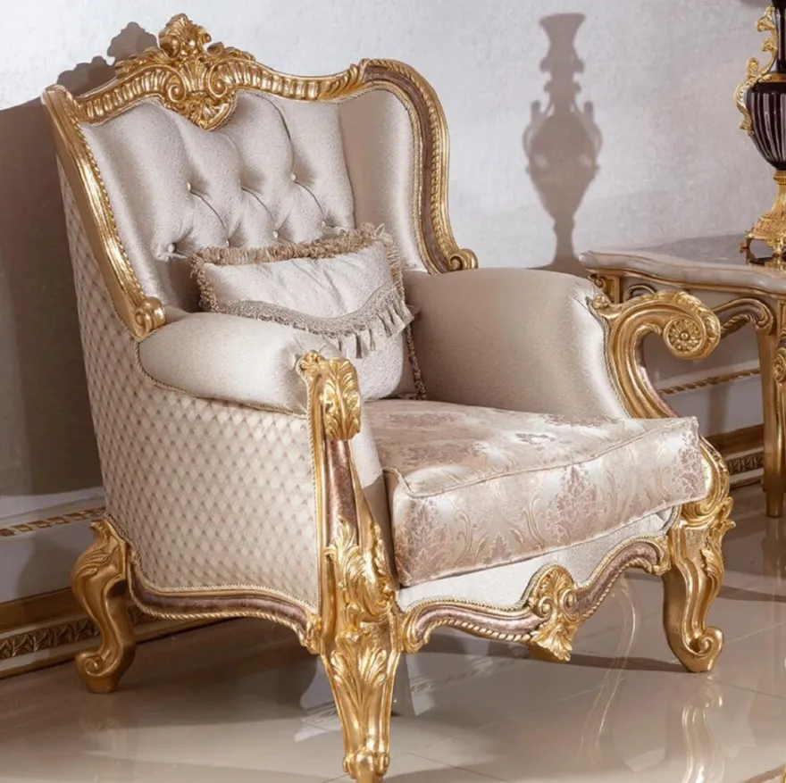 Casa Padrino Luxus Barock Sessel Silber / Braun / Gold 112 cm