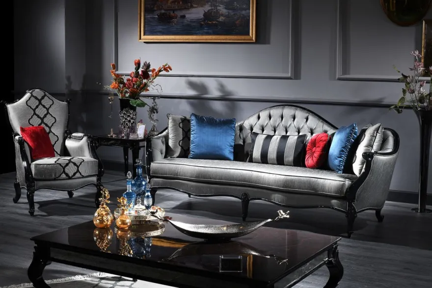 Casa Padrino Luxus Barock Sessel Silber / Grau / Schwarz 79 x 75 x H. 115 cm - Barockstil Wohnzimmer Sessel - Barock Möbel
