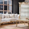 Casa Padrino Luxus Barock Sessel Weiß / Beige / Gold - Prunkvoller Wohnzimmer Sessel mit Blumenmuster - Barock Wohnzimmer Möbel
