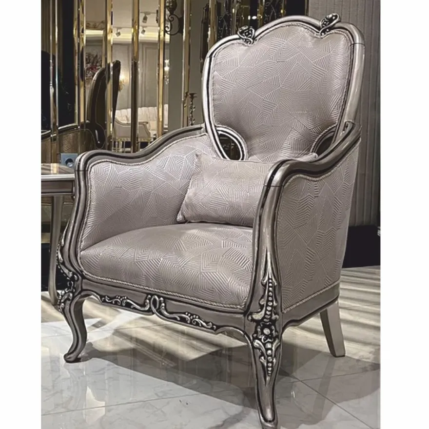 Casa Padrino Luxus Barock Sessel mit Kissen Silber H. 113 cm - Barockstil Wohnzimmer Möbel