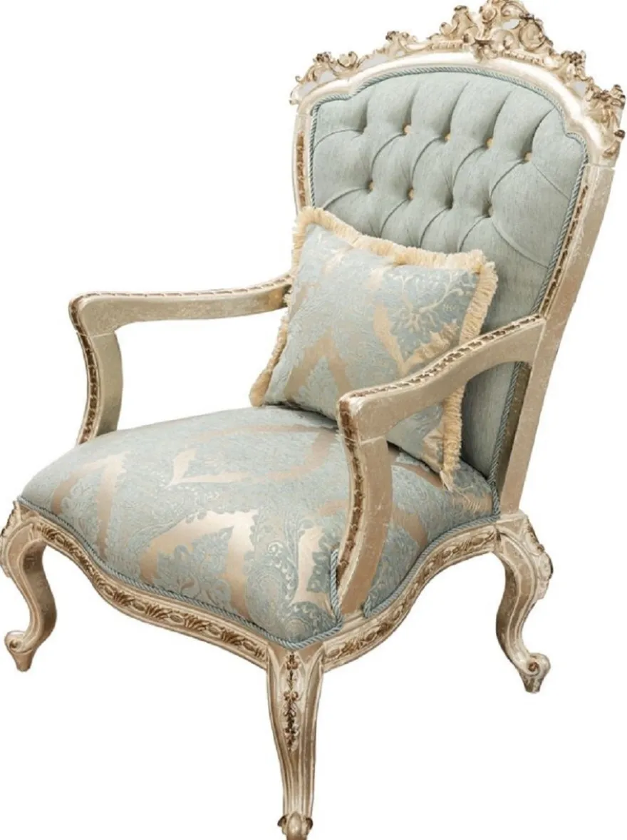 Casa Padrino Luxus Barock Sessel Grün / Antik Gold - Prunkvoller Wohnzimmer Sessel mit elegantem Muster - Barock Wohnzimmer Möbel