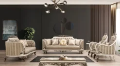 Casa Padrino Luxus Barock Sessel Beige / Cremefarben / Braun / Gold - Prunkvoller Wohnzimmer Sessel mit elegantem Muster - Barock Wohnzimmer Möbel