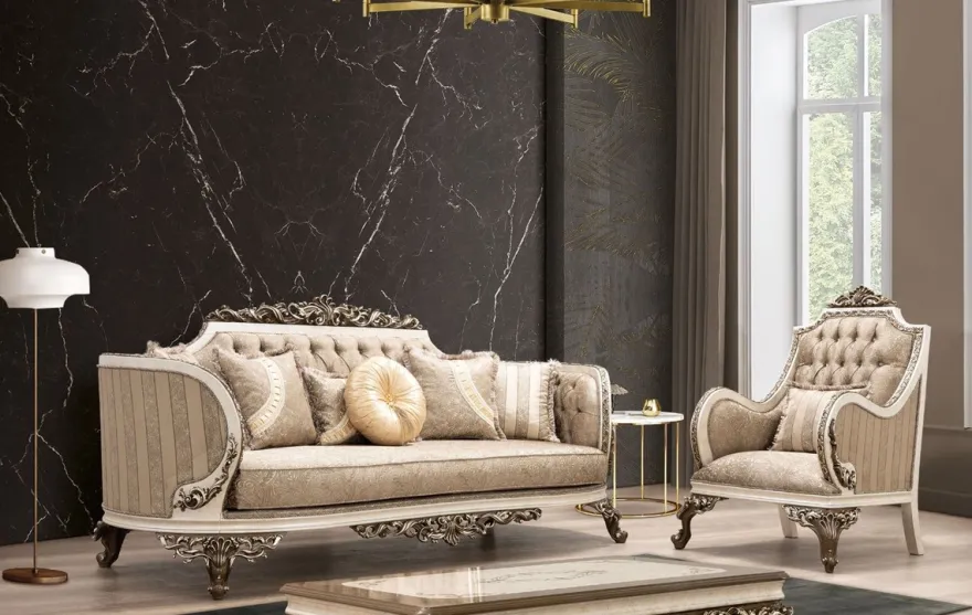 Casa Padrino Luxus Barock Sessel Beige / Cremefarben / Braun / Gold - Prunkvoller Wohnzimmer Sessel mit elegantem Muster - Barock Wohnzimmer Möbel