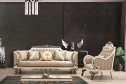 Casa Padrino Luxus Barock Sessel Beige / Cremefarben / Braun / Gold - Prunkvoller Wohnzimmer Sessel mit elegantem Muster - Barock Wohnzimmer Möbel