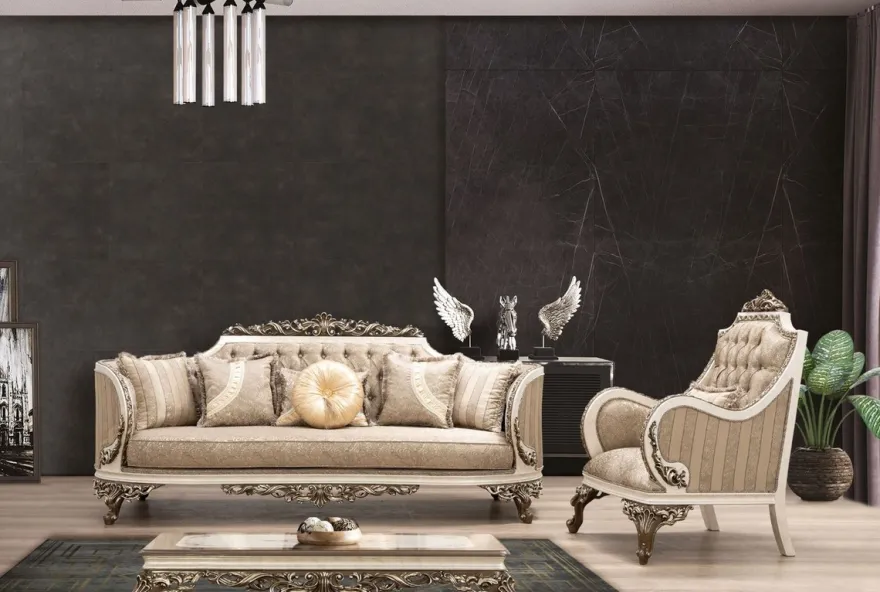 Casa Padrino Luxus Barock Sessel Beige / Cremefarben / Braun / Gold - Prunkvoller Wohnzimmer Sessel mit elegantem Muster - Barock Wohnzimmer Möbel