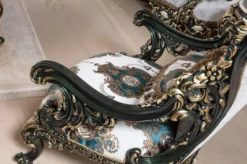 Casa Padrino Luxus Barock Sessel Weiß / Mehrfarbig / Grün / Gold - Prunkvoller Wohnzimmer Sessel mit elegantem Muster - Barock Wohnzimmer & Hotel Möbel - Edel & Prunkvoll