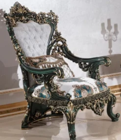 Casa Padrino Luxus Barock Sessel Weiß / Mehrfarbig / Grün / Gold - Prunkvoller Wohnzimmer Sessel mit elegantem Muster - Barock Wohnzimmer & Hotel Möbel - Edel & Prunkvoll