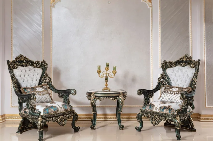 Casa Padrino Luxus Barock Sessel Weiß / Mehrfarbig / Grün / Gold - Prunkvoller Wohnzimmer Sessel mit elegantem Muster - Barock Wohnzimmer & Hotel Möbel - Edel & Prunkvoll