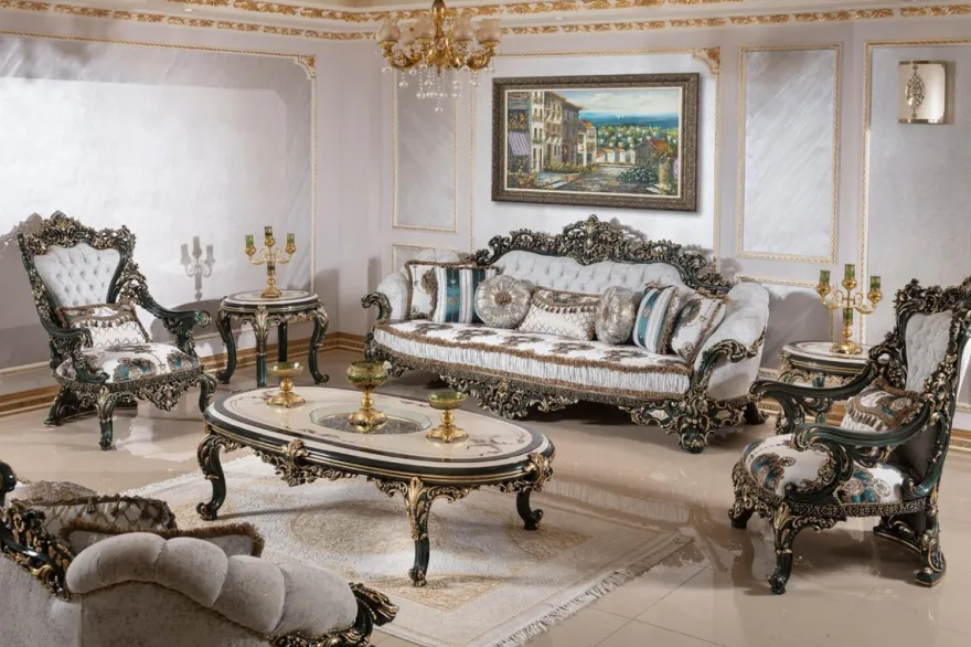 Casa Padrino Luxus Barock Sessel Weiß / Mehrfarbig / Grün / Gold - Prunkvoller Wohnzimmer Sessel mit elegantem Muster - Barock Wohnzimmer & Hotel Möbel - Edel & Prunkvoll