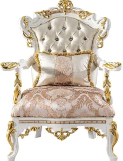 Casa Padrino Luxus Barock Sessel Gold / Silber / Braun / Weiß / Gold - Prunkvoller Wohnzimmer Sessel mit Glitzersteinen - Barockstil Wohnzimmer Möbel - Luxus Möbel im Barockstil - Edel & Prunkvoll