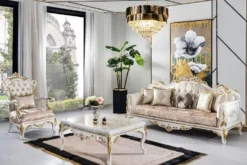 Casa Padrino Luxus Barock Sessel Gold / Silber / Braun / Weiß / Gold - Prunkvoller Wohnzimmer Sessel mit Glitzersteinen - Barockstil Wohnzimmer Möbel - Luxus Möbel im Barockstil - Edel & Prunkvoll