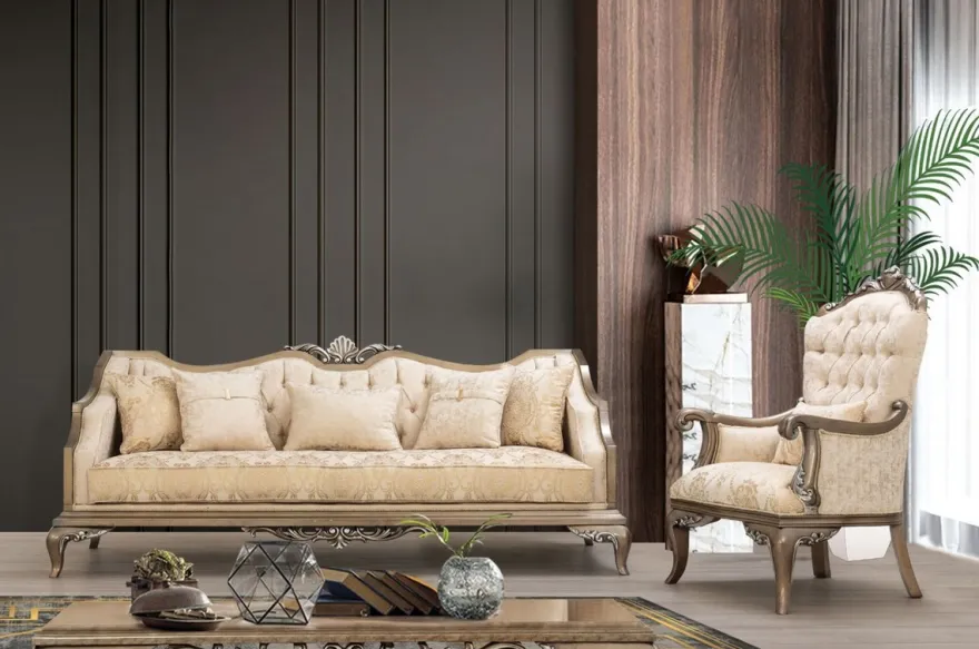 Casa Padrino Luxus Barock Sessel Beige / Gold / Braun / Silber - Wohnzimmer Sessel im Barockstil - Barock Wohnzimmer Möbel - Edel & Prunkvoll