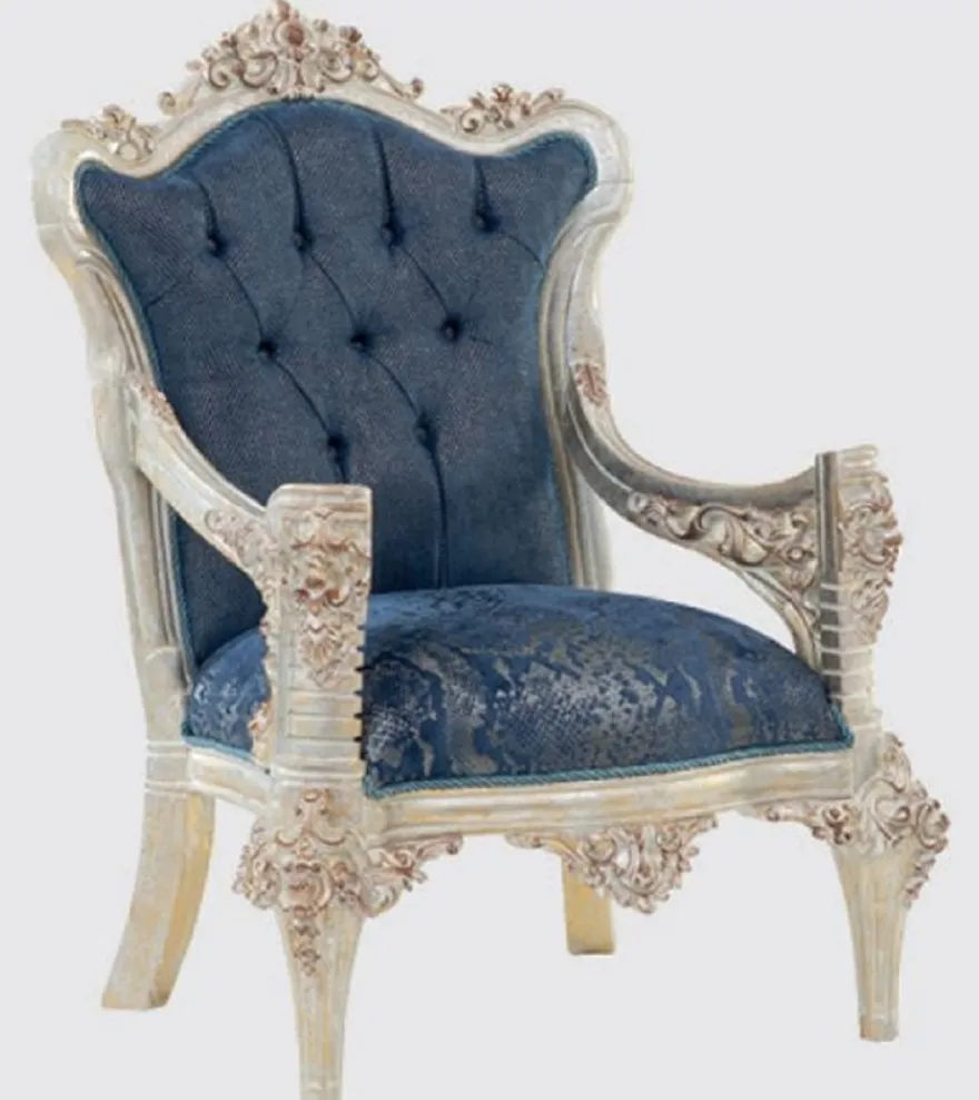 Casa Padrino Luxus Barock Sessel Blau / Creme / Kupfer / Gold 75 x 75 x H. 116 cm - Prunkvoller Wohnzimmer Sessel mit elegantem Muster - Barock Möbel