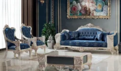 Casa Padrino Luxus Barock Sessel Blau / Creme / Kupfer / Gold 75 x 75 x H. 116 cm - Prunkvoller Wohnzimmer Sessel mit elegantem Muster - Barock Möbel