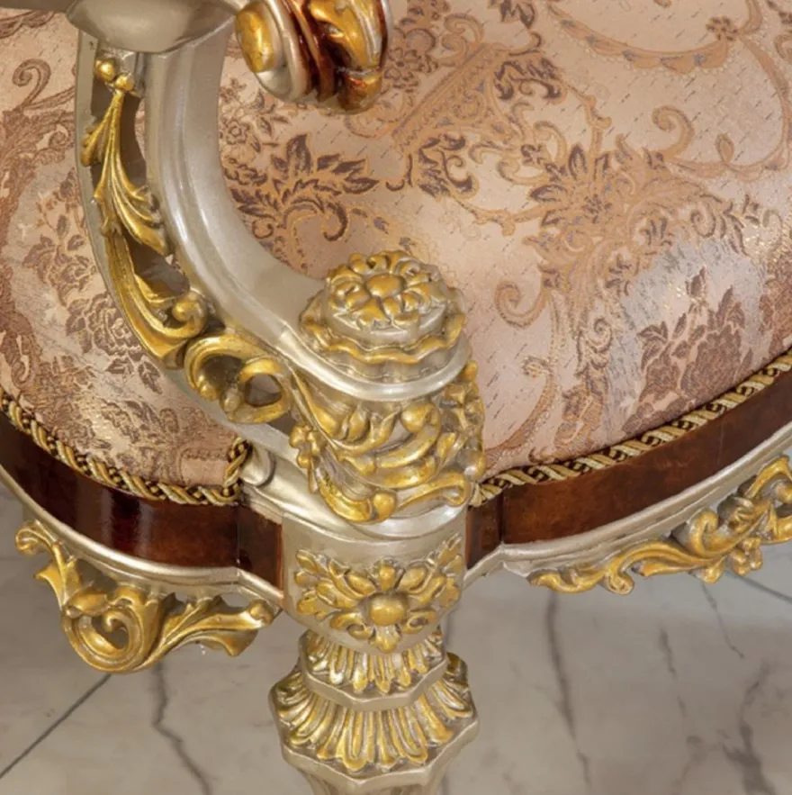Casa Padrino Luxus Barock Sessel Rosa / Braun / Silber / Gold 78 x 70 x H. 116 cm - Prunkvoller Wohnzimmer Sessel mit elegantem Muster - Barock Möbel