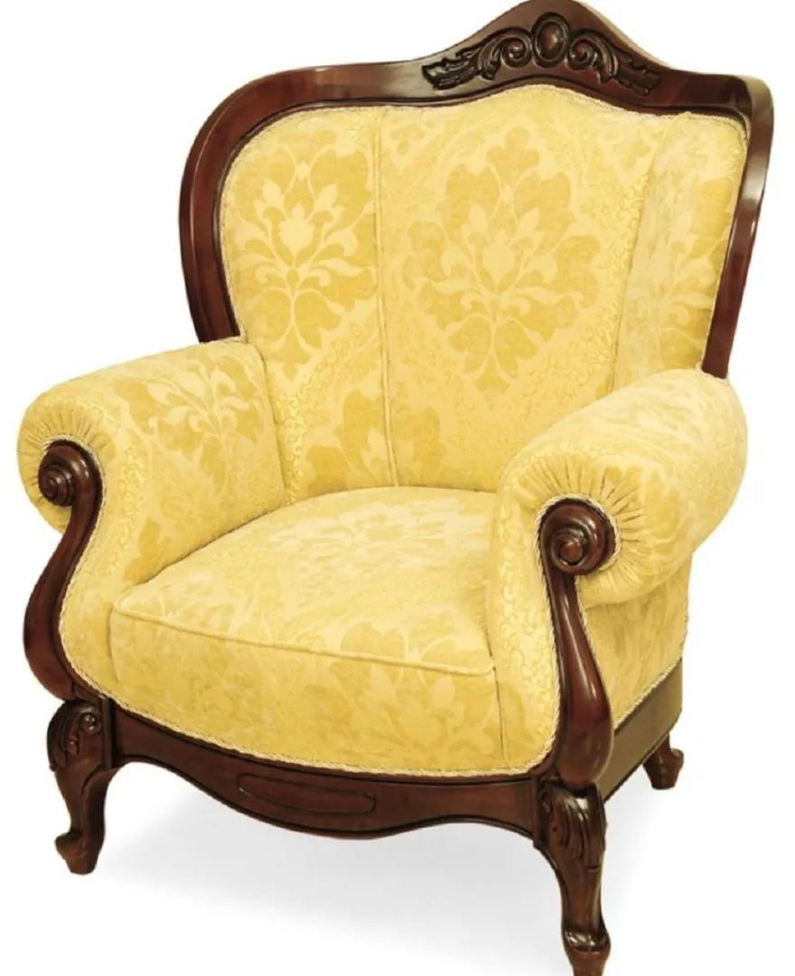 Casa Padrino Luxus Barock Sessel Gelb / Braun - Barockstil Wohnzimmer Möbel