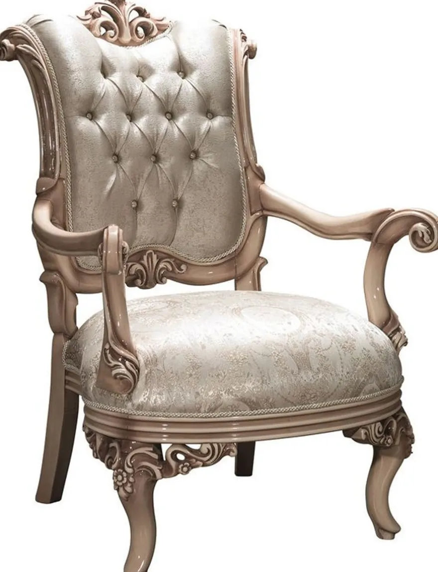 Casa Padrino Luxus Barock Sessel mit Glitzersteinen Silber / Creme / Beige 80 x 80 x H. 110 cm - Prunkvoller Wohnzimmer Sessel im Barockstil