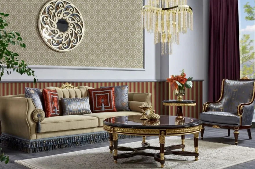 Casa Padrino Luxus Barock Sessel Blau / Dunkelbraun / Gold - Prunkvoller Wohnzimmer Sessel - Barockstil Wohnzimmer Möbel - Luxus Möbel im Barockstil - Barock Einrichtung - Edel & Prunkvoll