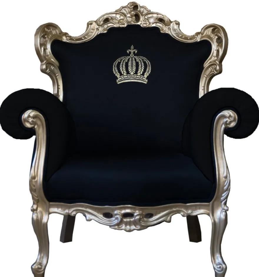Casa Padrino Luxus Barock Sessel Pompöös von Harald Glööckler in Schwarz und Gold, 95 x 80 x 105 cm