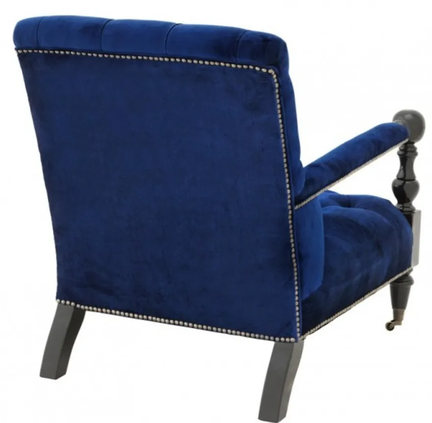 Casa Padrino Luxus Barock Sessel Royalblau / Schwarz Klavierlack - Art Deco Lounge Sessel - 96 x 72 x 82 cm