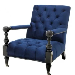 Casa Padrino Luxus Barock Sessel Royalblau / Schwarz Klavierlack - Art Deco Lounge Sessel - 96 x 72 x 82 cm