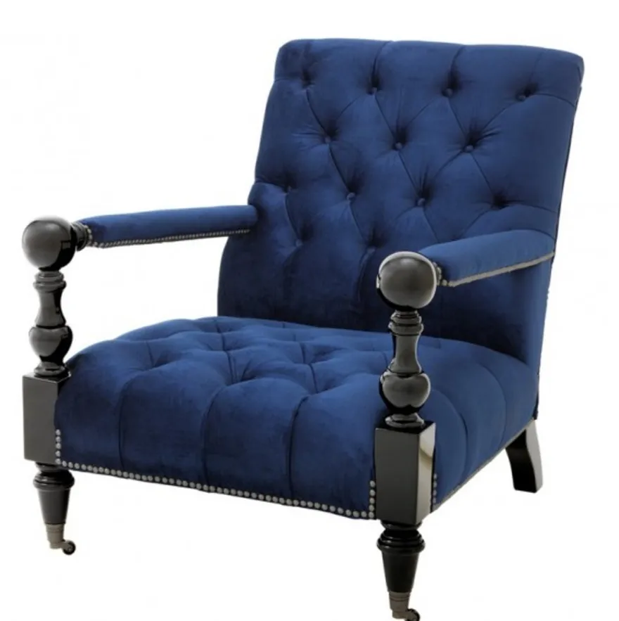 Casa Padrino Luxus Barock Sessel Royalblau / Schwarz Klavierlack - Art Deco Lounge Sessel - 96 x 72 x 82 cm