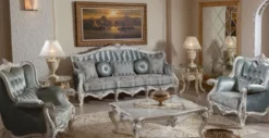 Casa Padrino Luxus Barock Sessel Grün / Beige / Weiß / Silber - Prunkvoller Wohnzimmer Sessel mit elegantem Muster - Barock Möbel - Luxus Wohnzimmer Möbel im Barockstil - Edel & Prunkvoll