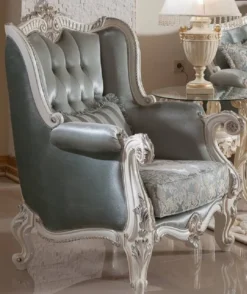 Casa Padrino Luxus Barock Sessel Grün / Beige / Weiß / Silber - Prunkvoller Wohnzimmer Sessel mit elegantem Muster - Barock Möbel - Luxus Wohnzimmer Möbel im Barockstil - Edel & Prunkvoll