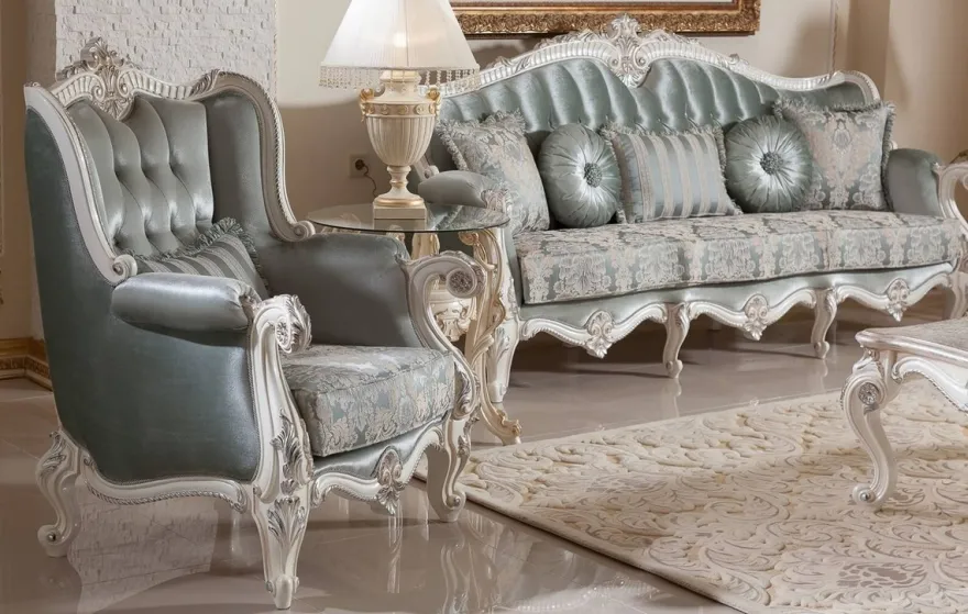 Casa Padrino Luxus Barock Sessel Grün / Beige / Weiß / Silber - Prunkvoller Wohnzimmer Sessel mit elegantem Muster - Barock Möbel - Luxus Wohnzimmer Möbel im Barockstil - Edel & Prunkvoll