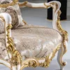 Casa Padrino Luxus Barock Sessel Silber / Beige / Schwarz / Weiß / Gold - Prunkvoller Wohnzimmer Sessel mit Glitzersteinen - Barockstil Wohnzimmer Möbel - Luxus Möbel im Barockstil