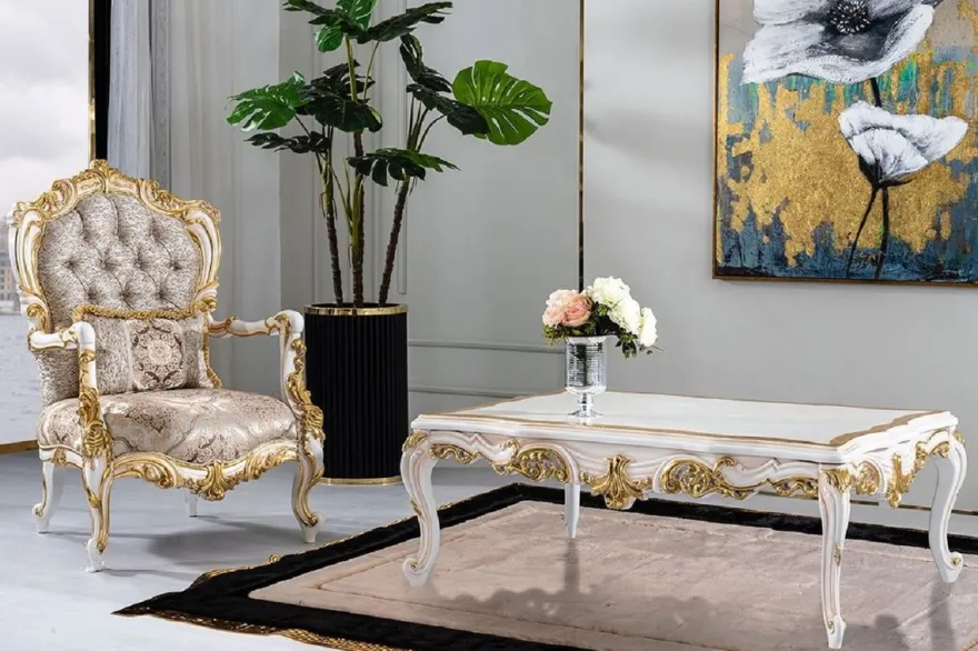 Casa Padrino Luxus Barock Sessel Silber / Beige / Schwarz / Weiß / Gold - Prunkvoller Wohnzimmer Sessel mit Glitzersteinen - Barockstil Wohnzimmer Möbel - Luxus Möbel im Barockstil