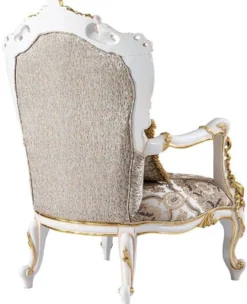 Casa Padrino Luxus Barock Sessel Silber / Beige / Schwarz / Weiß / Gold - Prunkvoller Wohnzimmer Sessel mit Glitzersteinen - Barockstil Wohnzimmer Möbel - Luxus Möbel im Barockstil
