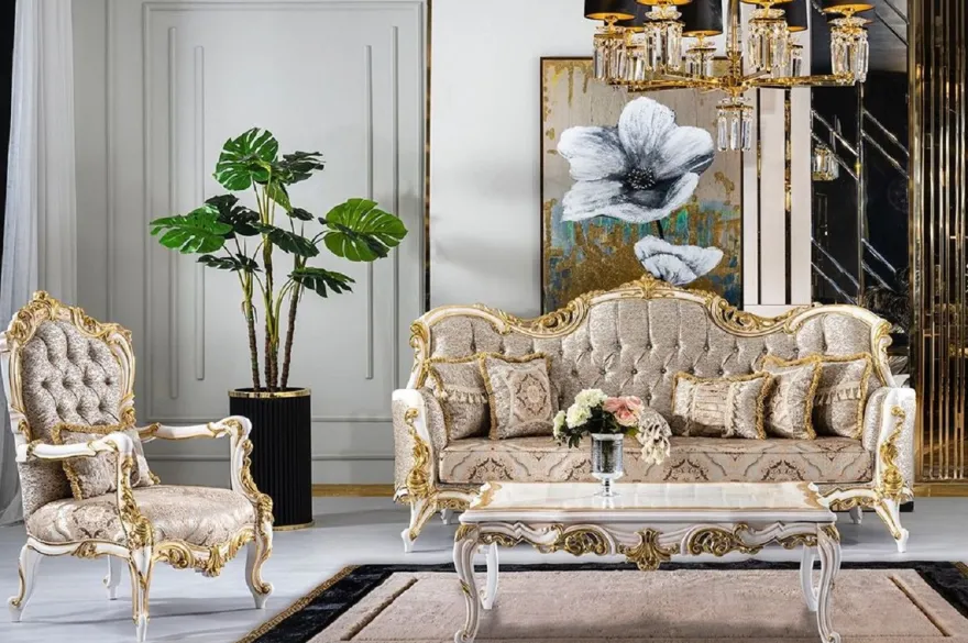 Casa Padrino Luxus Barock Sessel Silber / Beige / Schwarz / Weiß / Gold - Prunkvoller Wohnzimmer Sessel mit Glitzersteinen - Barockstil Wohnzimmer Möbel - Luxus Möbel im Barockstil