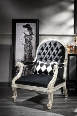 Casa Padrino Luxus Barock Sessel Schwarz / Antik Silber 80 x 84 x H. 115 cm - Wohnzimmer Sessel im Barockstil - Barock Wohnzimmer Möbel