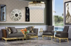 Casa Padrino Luxus Barock Sessel Grau / Dunkelbraun / Gold - Prunkvoller Wohnzimmer Sessel - Barockstil Wohnzimmer Möbel - Luxus Möbel im Barockstil - Barock Einrichtung - Edel & Prunkvoll