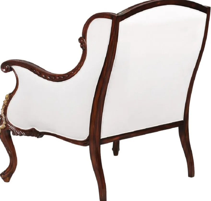 Casa Padrino Luxus Barock Sessel Weiß / Dunkelbraun / Gold - Prunkvoller Wohnzimmer Sessel im Barockstil - Barock Wohnzimmer Möbel - Edel & Prunkvoll