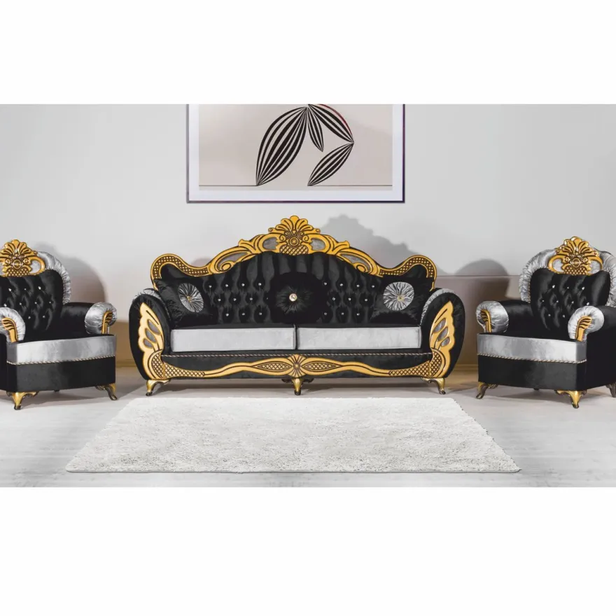 Casa Padrino Luxus Barock Sessel mit Glitzersteinen Schwarz / Silber / Gold - Barockstil Möbel