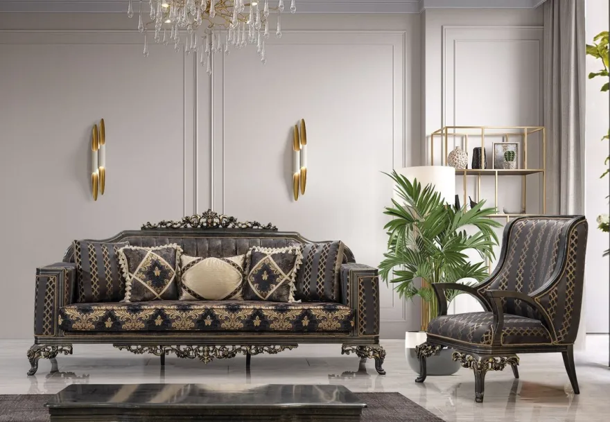 Casa Padrino Luxus Barock Sessel Lila / Grau / Gold - Prunkvoller Wohnzimmer Sessel mit elegantem Muster - Luxus Wohnzimmer Möbel im Barockstil - Barock Möbel - Barock Einrichtung