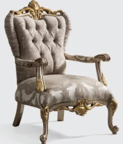 Casa Padrino Luxus Barock Sessel Grau / Silbergrau / Gold 85 x 90 x H. 120 cm - Prunkvoller Wohnzimmer Sessel mit elegantem Muster - Barock Möbel